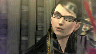bayonetta, bayonetta (series), animated, animated gif, lowres, glasses, gun, mole, red ribbon, ribbon, weapon
