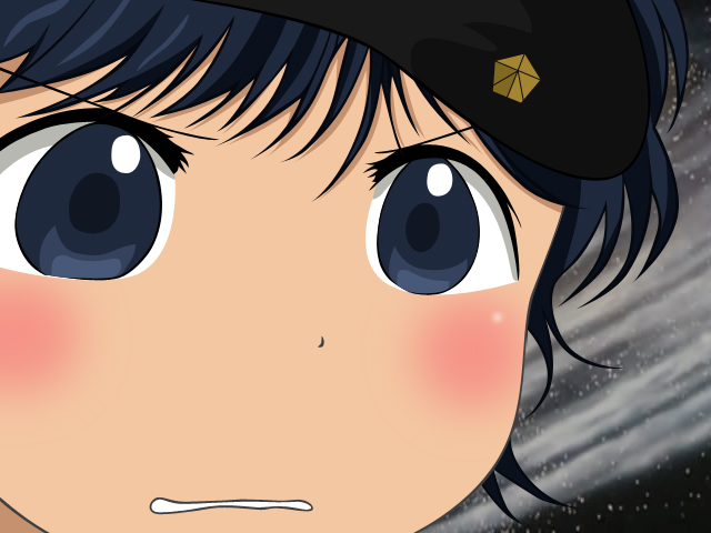 yang wen-li, ginga eiyuu densetsu, 1girl, beret, blue hair, female focus, gununu (meme), hat, meme, solo, space