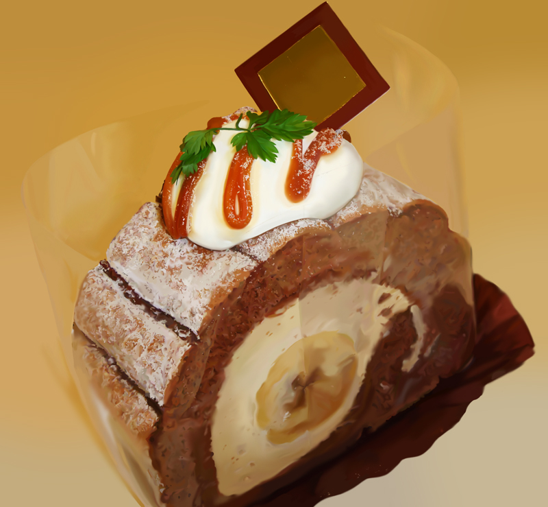 granada (guranada), original, bad id, bad pixiv id, cake, food, food focus, no humans, parsley, pastry, photorealistic, realistic, still life, swiss roll