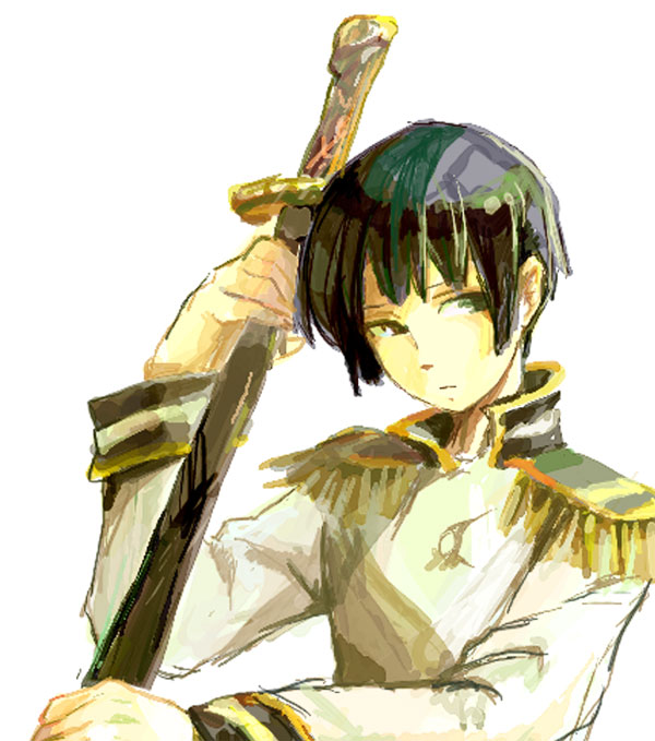 japan (hetalia), axis powers hetalia, 00s, 1boy, black hair, katana, male focus, simple background, solo, sword, weapon