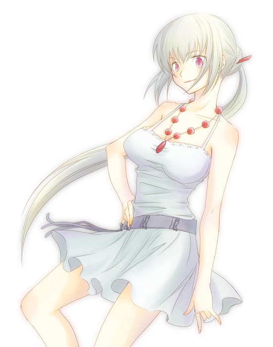 aihara kaya, kaya (artist), tsubomi fujiko, zettai karen children, 00s, 1girl, dress, female focus, jewelry, long hair, necklace, ponytail, red eyes, solo