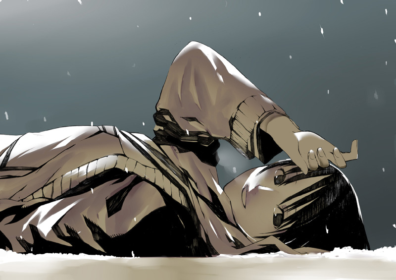 onigunsou, original, tagme, from side, lying, scarf, school uniform, serafuku, snow, snowing, solo