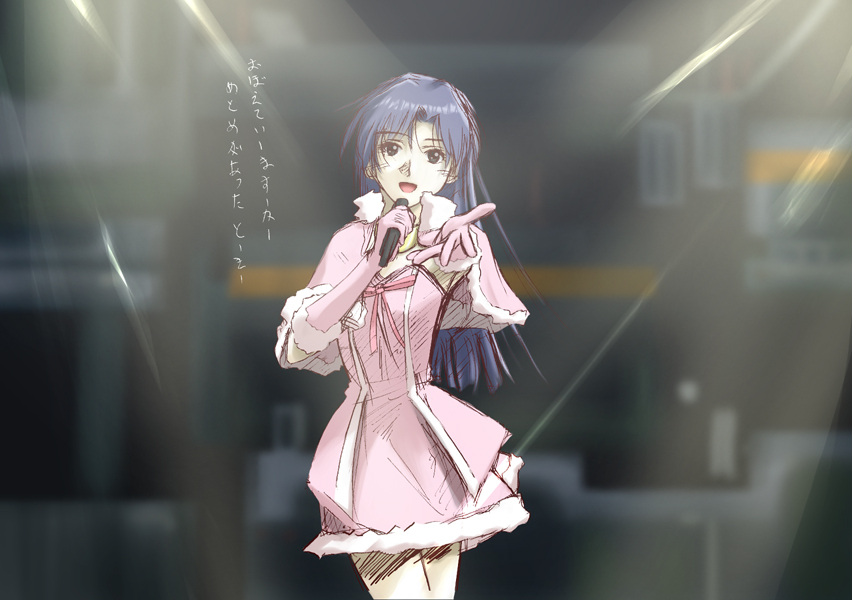 hidepapa, kisaragi chihaya, lynn minmay, choujikuu yousai macross, idolmaster, idolmaster (classic), idolmaster 1, macross, 1980s (style), 1girl, cute & girly (idolmaster), female focus, looking at viewer, music, oldschool, parody, retro artstyle, singing, solo
