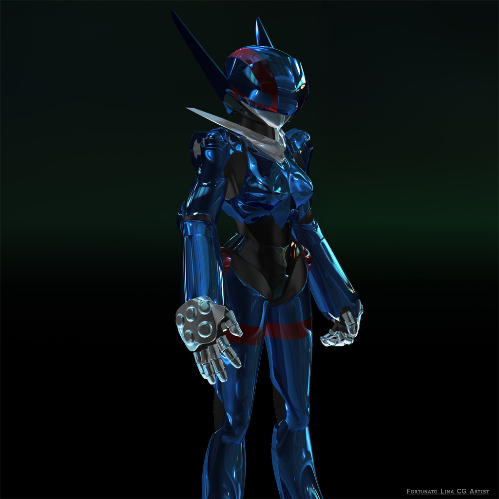 fortuna lima, priscilla asagiri, bubblegum crisis, 1girl, 3d, armor, black background, female focus, helmet, simple background, solo, standing