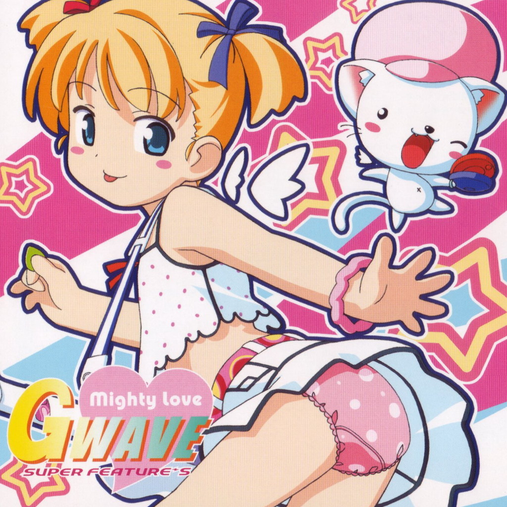 kuuchuu yousai, original, scan, 1girl, ass, blonde hair, blue eyes, cover, female focus, flat chest, guitar, instrument, loli, looking back, midriff, panties, pink panties, short hair, skirt, solo, twintails, underwear, upskirt