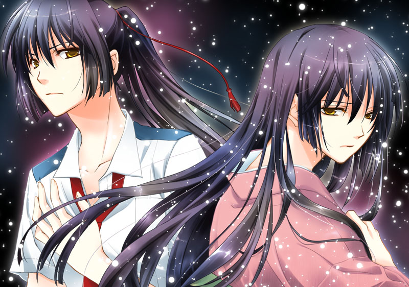 momoco, saotome alto, macross, macross frontier, bad id, bad pixiv id, 00s, 1boy, crossdressing, crossdressing (mtf), dual persona, japanese clothes, kimono, long hair, male focus, ponytail, school uniform, solo, trap, yellow eyes