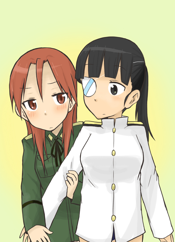 kumichou (kumichoubox), minna-dietlinde wilcke, sakamoto mio, strike witches, world witches series, bad id, bad pixiv id, 00s, 2girls, eyepatch, multiple girls
