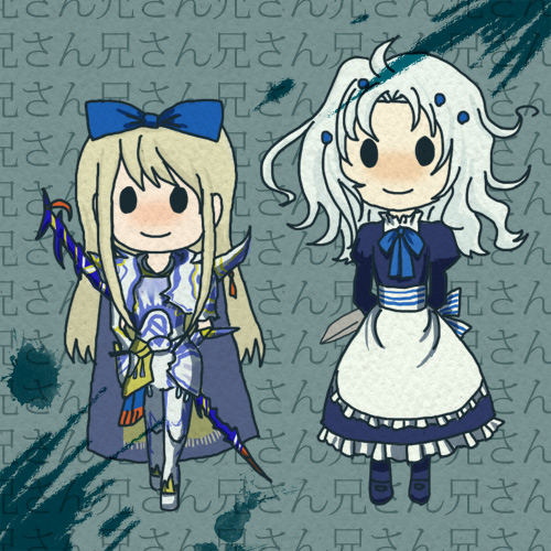 hitsujikai, belarus (hetalia), cecil harvey, paladin (final fantasy), axis powers hetalia, dissidia final fantasy, final fantasy, final fantasy iv, bad id, bad pixiv id, lowres, 2girls, apron, armor, blonde hair, bow, cape, chibi, cosplay, costume switch, crossdressing, crossdressing (ftm), crossover, dress, frills, lingerie, multiple girls, paladin, petticoat, ribbon, underwear, white hair