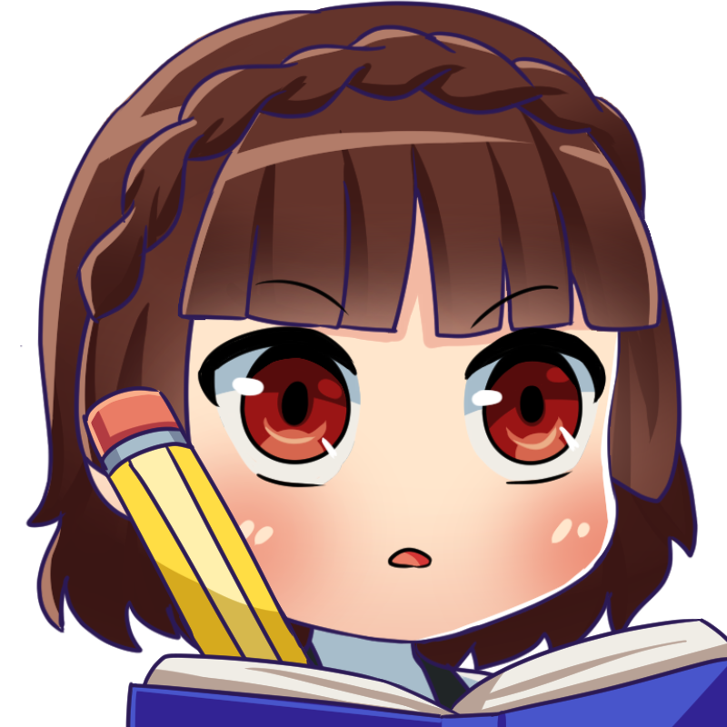 niijima makoto, persona, persona 5, 1girl, ahcreator, blunt bangs, blush, book, braid, brown hair, holding, holding pencil, no nose, open book, open mouth, parted lips, pencil, portrait, red eyes, shirt, short hair, simple background, solo, white shirt, writing