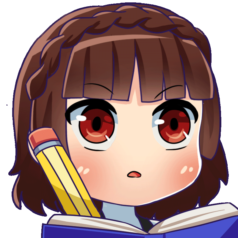 niijima makoto, persona, persona 5, animated, animated gif, looping animation, 1girl, ahcreator, blinking, blunt bangs, blush, book, braid, brown hair, holding, holding pencil, no nose, nodding, open book, open mouth, parted lips, pencil, portrait, red eyes, shirt, short hair, simple background, solo, transparent background, white shirt, writing
