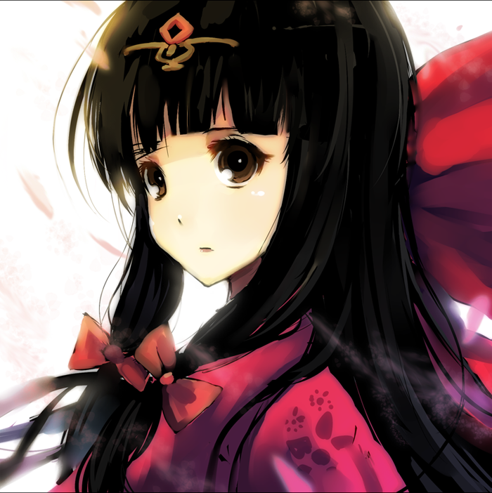 nauribon, original, bad id, bad pixiv id, black hair, blunt bangs, brown eyes, hair ribbon, long hair, ribbon, solo