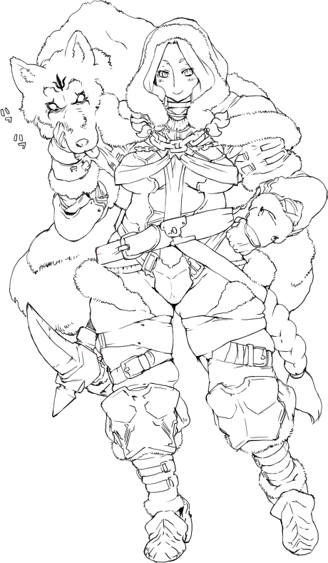 nezunezu, fur, character request, copyright request, tagme, 1girl, monochrome, weapon, wolf