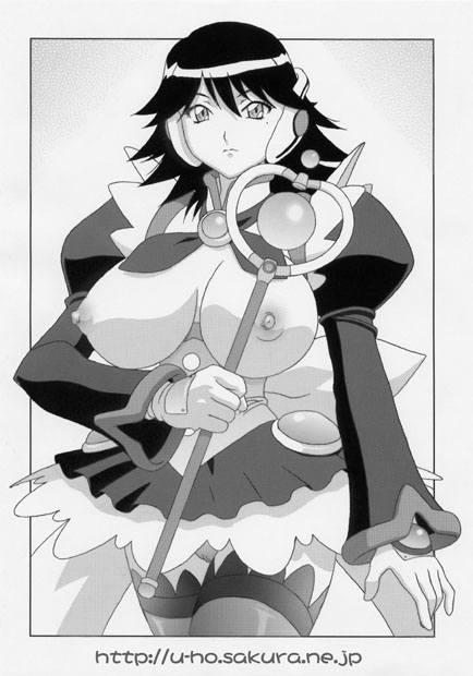 hosaka yuuichi, corrector ai, shinozaki ai, corrector yui, 1990s (style), 1girl, breasts, female focus, greyscale, large breasts, monochrome, nipples, retro artstyle, solo