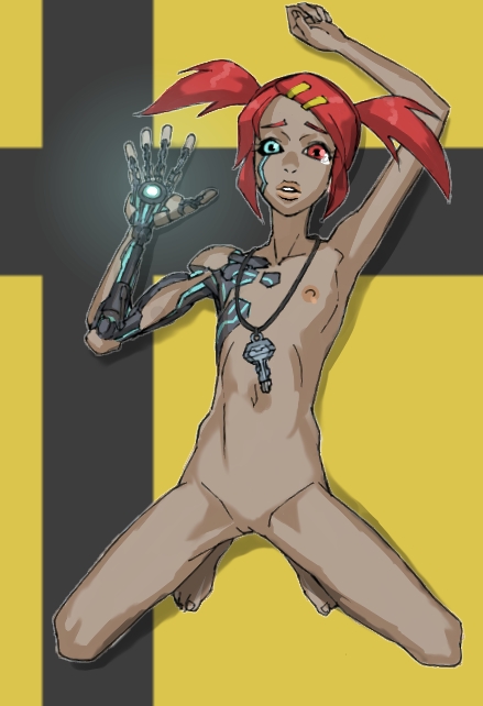robot sari, sari sumdac, transformers, transformers animated, cyborg, dark skin, flat chest, loli, mechanical arms, nipples, nude, pussy, robot, single mechanical arm, spread legs, uncensored