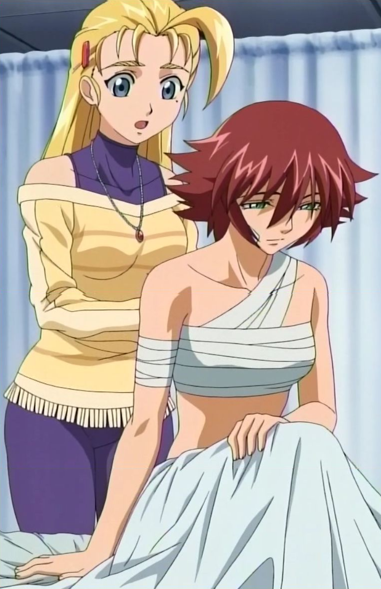 furinji miu, nanjou kisara, shijou saikyou no deshi ken'ichi, screencap, 00s, 10s, 2girls, blonde hair, bodysuit, brown hair, long hair, multiple girls, short hair