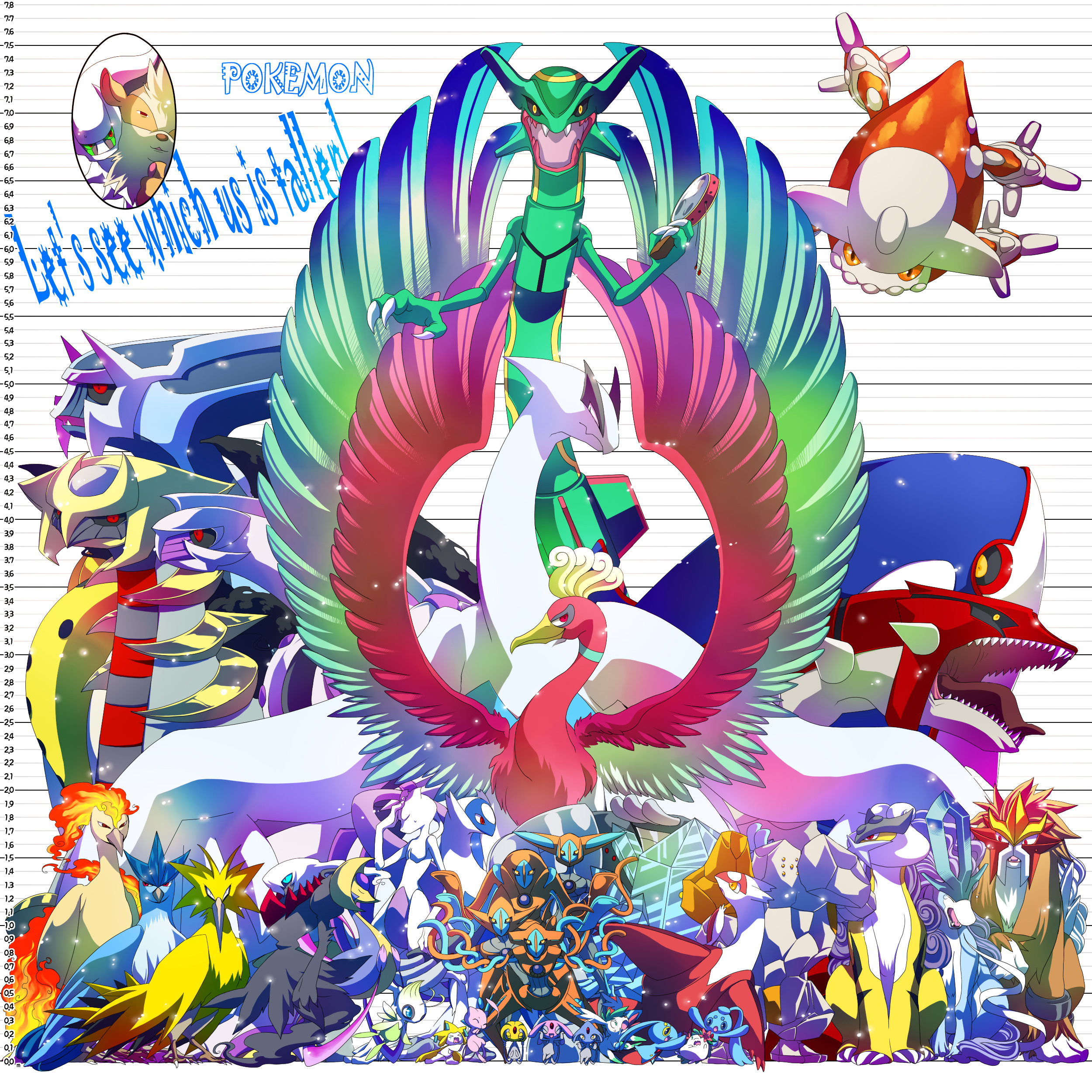 akezu, arcanine, arceus, articuno, azelf, celebi, cresselia, darkrai, deoxys, deoxys (attack), deoxys (defense), deoxys (normal), deoxys (speed), dialga, entei, giratina, giratina (altered), groudon, heatran, ho-oh, jirachi, kyogre, latias, latios, lugia, manaphy, mesprit, mew (pokemon), mewtwo, moltres, palkia, phione, raikou, rayquaza, regice, regigigas, regirock, registeel, shaymin, shaymin (land), shaymin (sky), suicune, uxie, zapdos, choo choo train, nintendo, pokemon, pokemon dppt, pokemon gsc, pokemon rgby, pokemon rse, absurdres, highres, 00s, 1990s (style), alternate form, bird, caramelldansen, comparison, dragon, drum, dual persona, english text, engrish text, epic, everyone, facepalm, gen 1 pokemon, gen 2 pokemon, gen 3 pokemon, gen 4 pokemon, height comparison, instrument, laughing, legendary pokemon, multiple persona, mythical pokemon, no humans, pokemon (creature), ranguage, retro artstyle