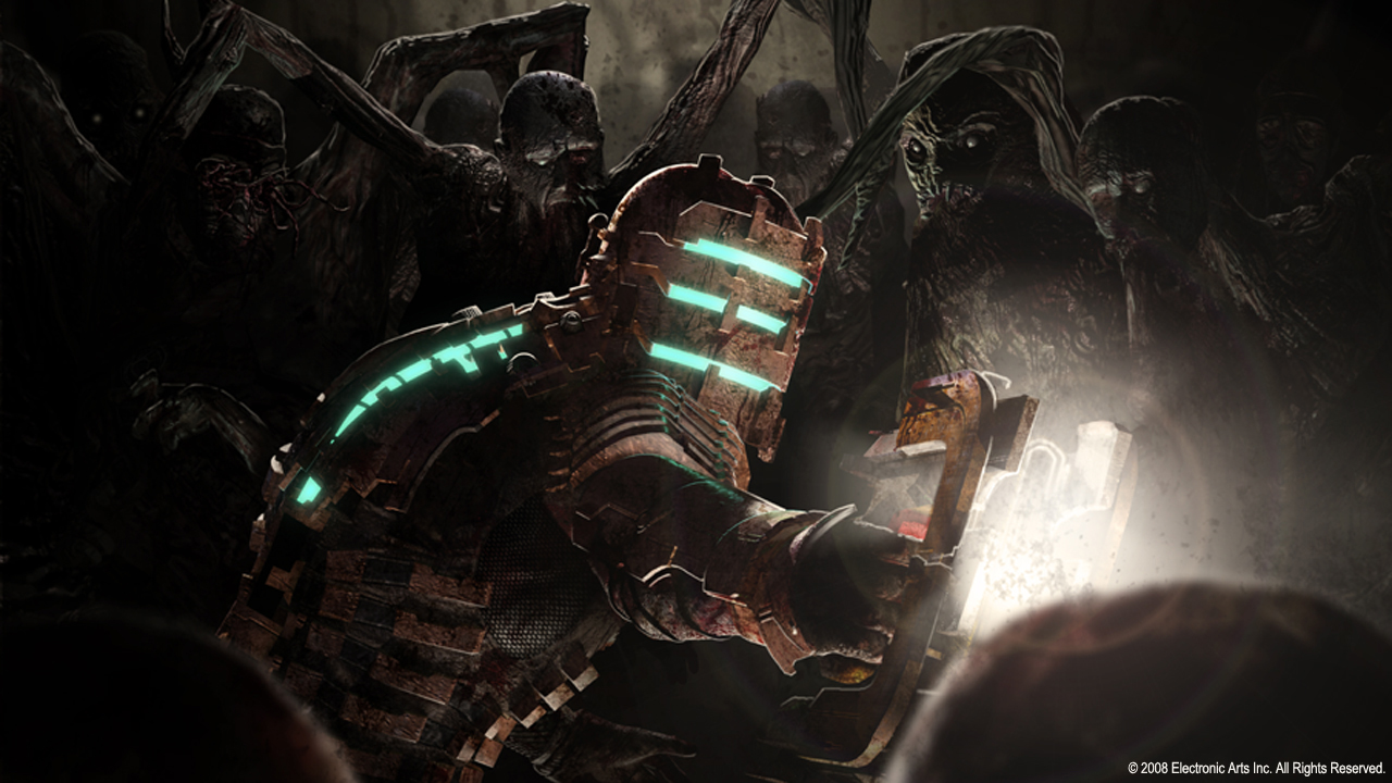 isaac clarke, dead space (series), tagme, armor, dark, helmet, male focus, monster, science fiction, solo focus