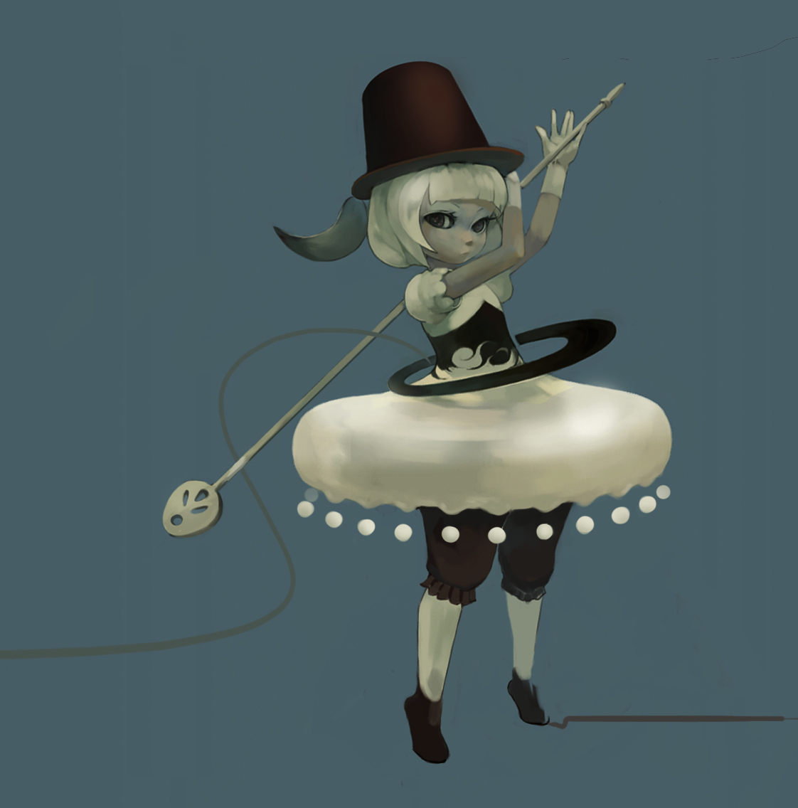 uturo, sujah-tan, child, dark-skinned female, dark skin, dress, gloves, hat, short hair, solo, white hair