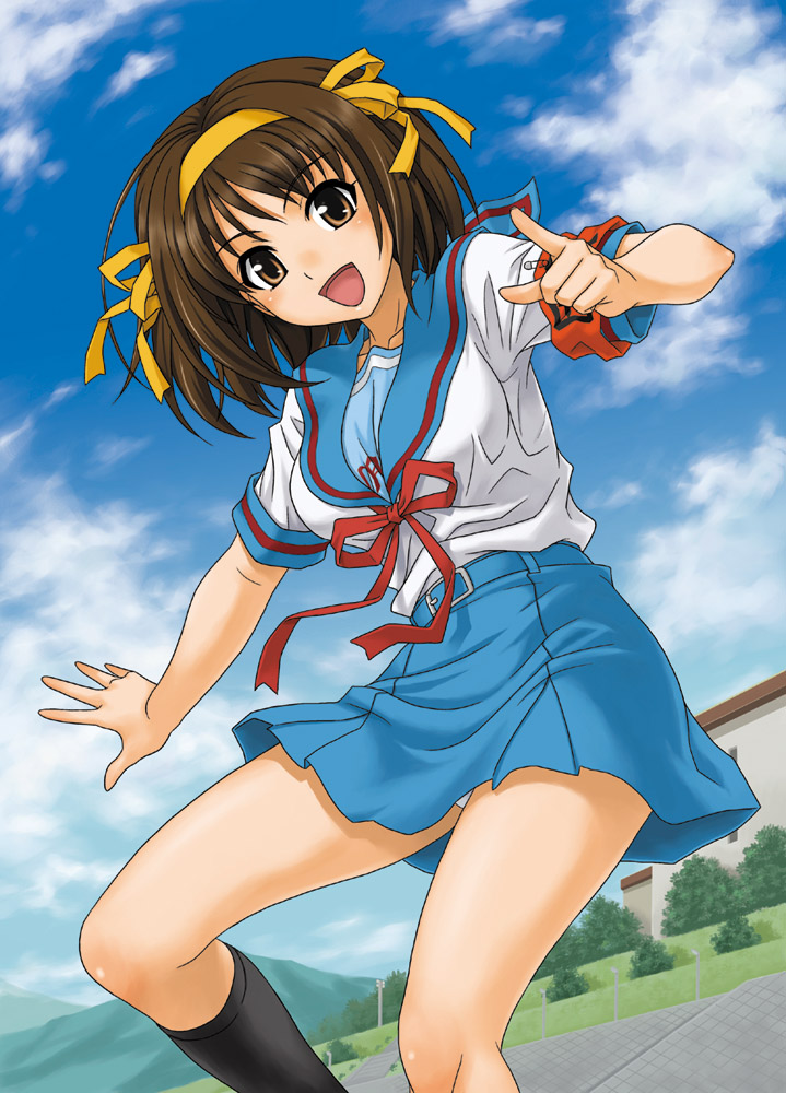 hida tatsuo, suzumiya haruhi, suzumiya haruhi no yuuutsu, 00s, panties, pantyshot, pointing, solo, underwear