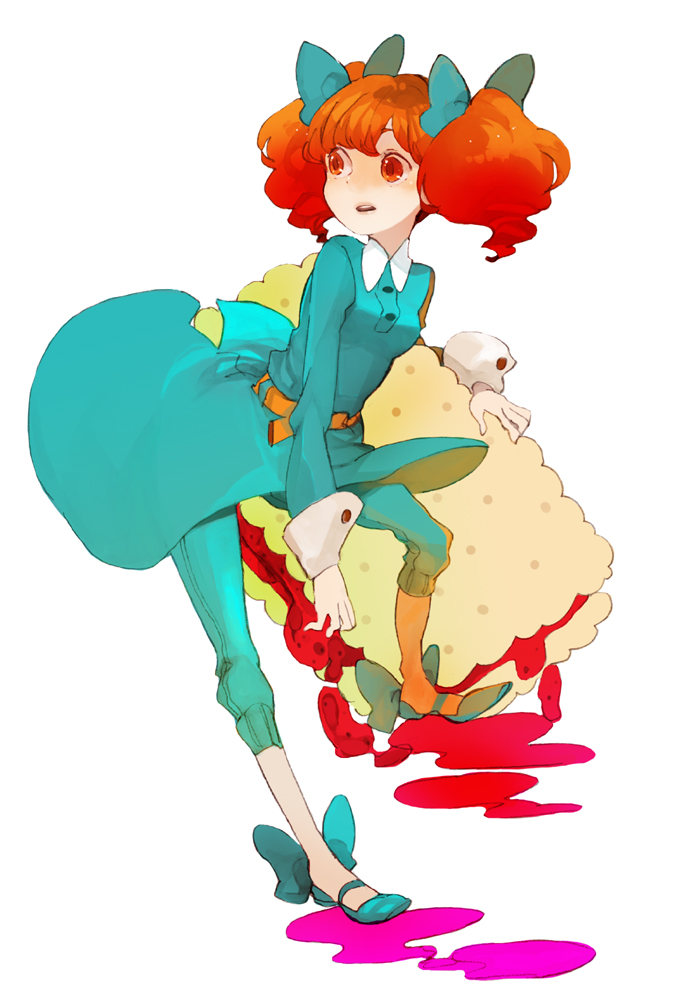 hagiko, cracker-chan, original, bad id, bad pixiv id, cracker, food, jam, red eyes, red hair, ribbon, solo, twintails