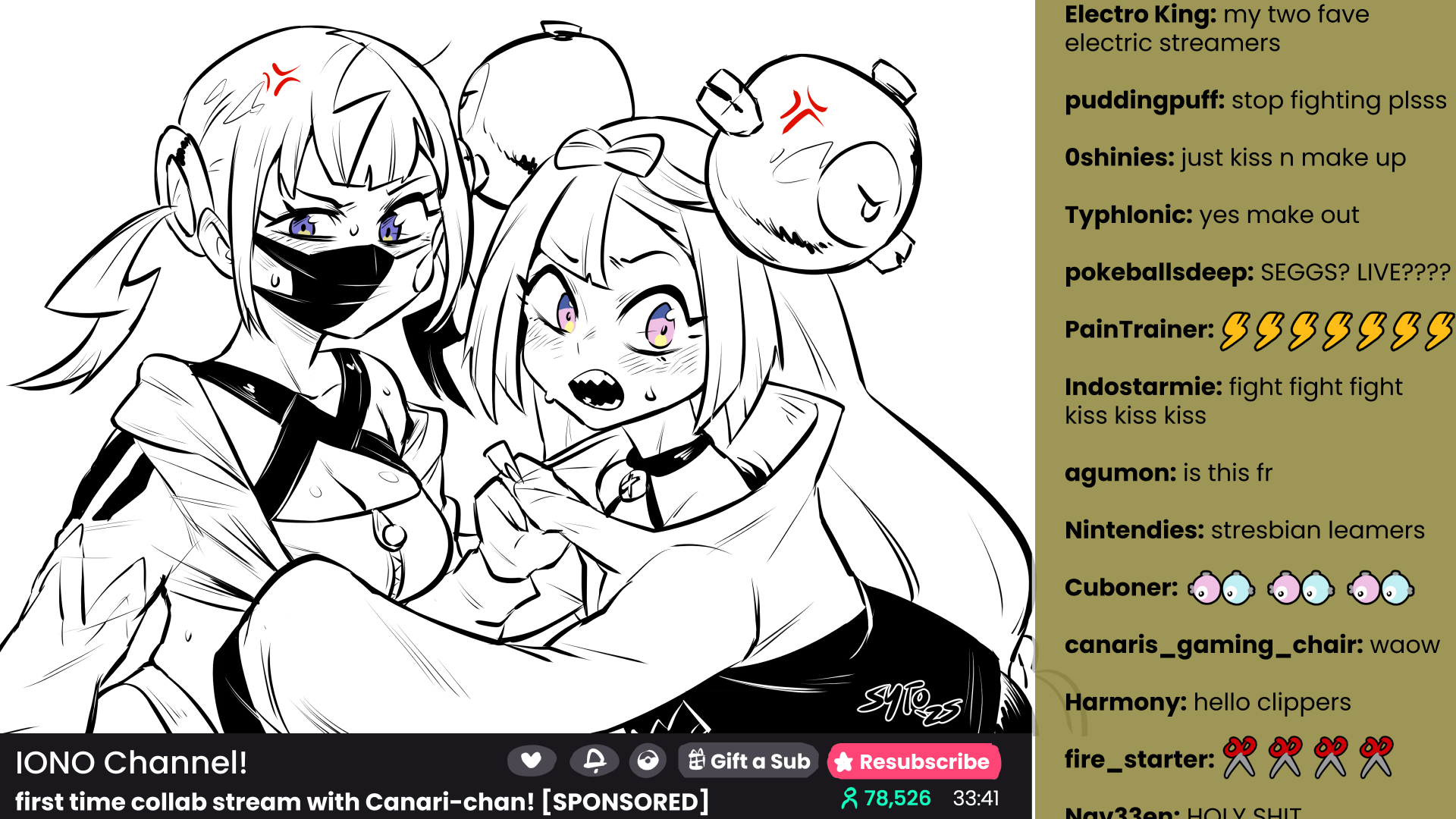 sytokun, canari (pokemon), iono (pokemon), magnemite, nintendo, pokemon, pokemon legends: z-a, pokemon sv, pokemon swsh, highres, 2girls, blush, bow-shaped hair, character hair ornament, chat log, gen 1 pokemon, hair ornament, jacket, long hair, long sleeves, mask, mouth mask, multiple girls, open mouth, short twintails, sleeves past wrists, sweat, teeth, twintails, two-tone mask