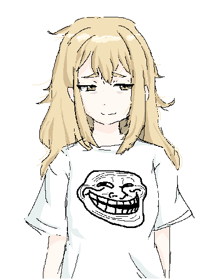 koujiro frau, robotics;notes, robotics;notes dash, science adventure, bags under eyes, blonde hair, kuurikona, messy hair, shirt, smug, t-shirt, thick eyebrows, troll face