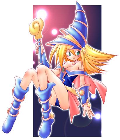 dark magician girl, yu-gi-oh!, yu-gi-oh! duel monsters, yuu-gi-ou, lowres, blonde hair, blush, boots, breasts, duel monster, green eyes, hat, large breasts, wand
