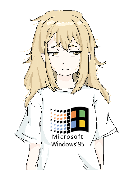 koujiro frau, microsoft windows, robotics;notes, robotics;notes dash, science adventure, windows 95, windows classic, bags under eyes, blonde hair, kuurikona, messy hair, shirt, smug, t-shirt, thick eyebrows