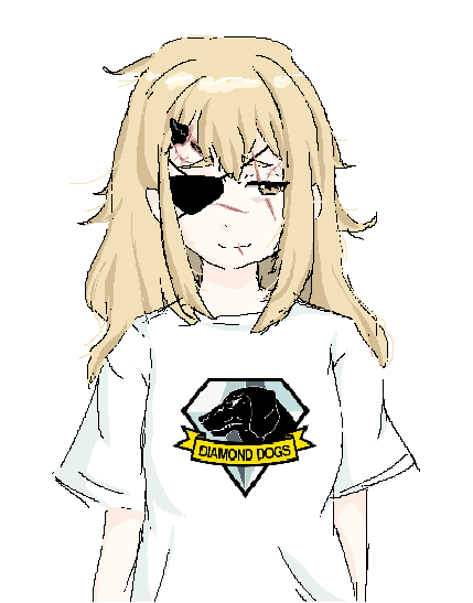 koujiro frau, venom snake, metal gear (series), robotics;notes, robotics;notes dash, science adventure, bad source, bags under eyes, blonde hair, kuurikona, messy hair, shirt, smug, t-shirt, thick eyebrows