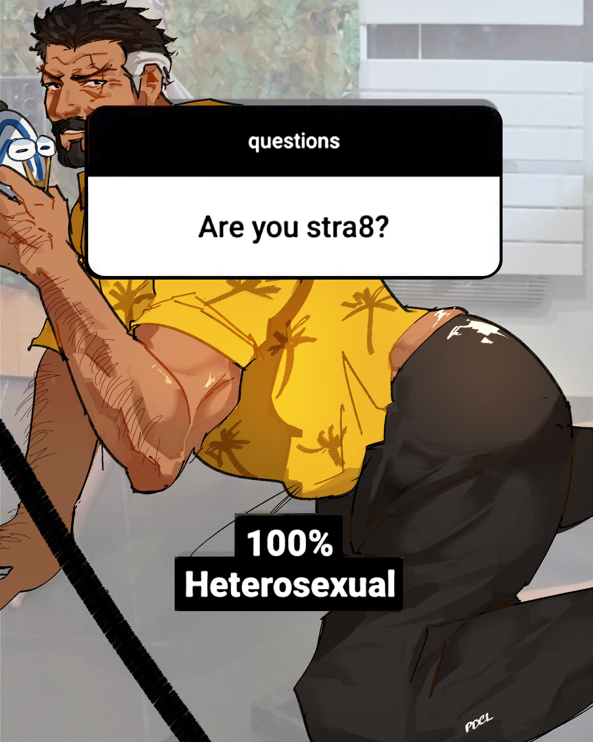 dendenmushi, peedeeseel, monkey d. garp, one piece, absurdres, highres, 1boy, all fours, are you stra8 ? (meme), ass, bara, dark-skinned male, dark skin, english text, facial hair, goatee, grey hair, holding, holding phone, male focus, mature male, meme, multicolored hair, multiple boys, mustache, old, old man, phone, selfie, short hair, solo, streaked hair, thick eyebrows, white hair, wrinkled skin