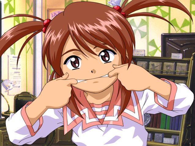 coquelicot (sakura taisen), sakura taisen, sakura taisen iii, 00s, 1girl, brown eyes, brown hair, child, female focus, hair bobbles, hair ornament, indoors, short twintails, solo, twintails