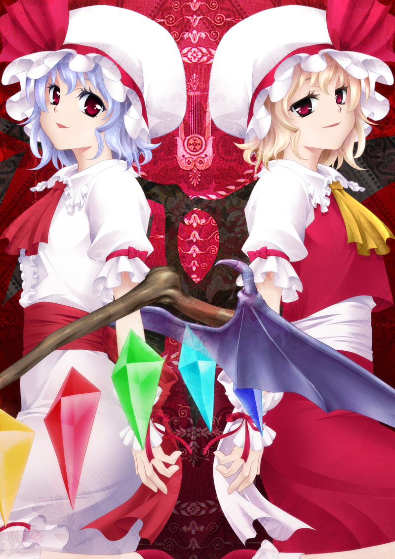 hanason, flandre scarlet, remilia scarlet, touhou, bad id, bad pixiv id, 2girls, female focus, multiple girls, siblings, sisters