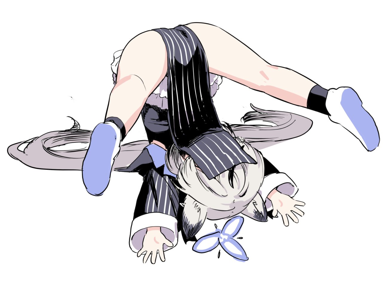 mizuno uchi, kokona (blue archive), blue archive, 1girl, animal ears, black dress, dress, grey hair, halo, long hair, pelvic curtain, simple background, sketch, solo, white background