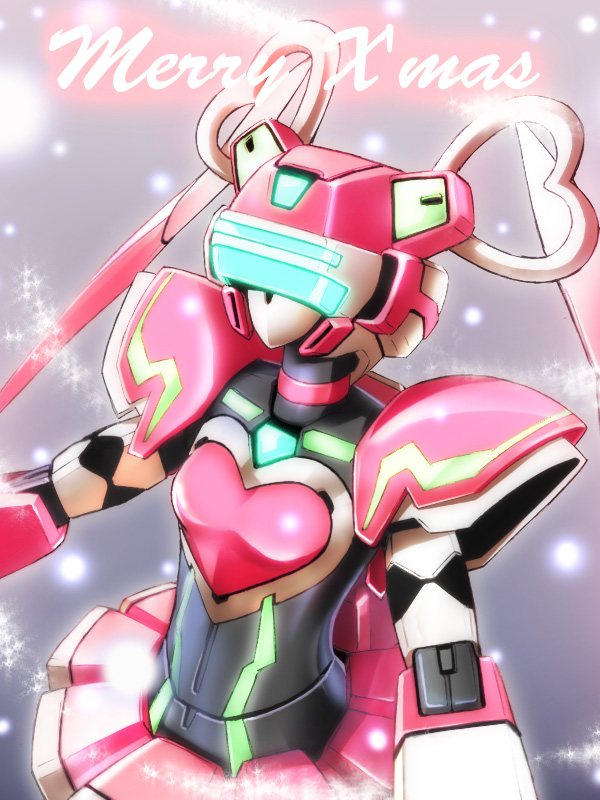 eblmeka, evil (artist), fei-yen, virtual on, bad id, bad pixiv id, armor, bodysuit, christmas, machinery, robot, solo, upper body