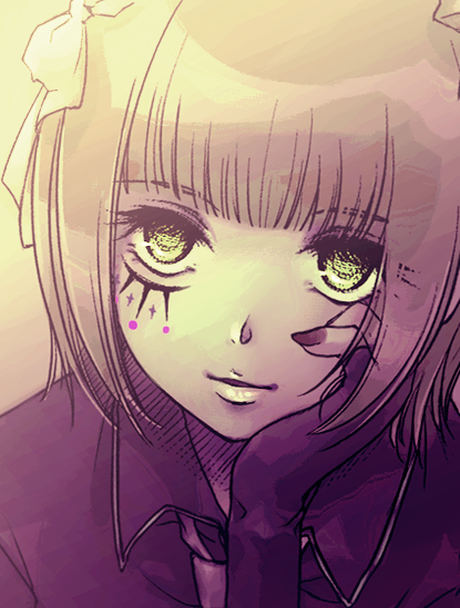 fuuka (fukasheu), amami haruka, idolmaster, idolmaster (classic), idolmaster 1, 00s, 1girl, facepaint, female focus, monochrome, nail polish, portrait, punkish gothic, solo