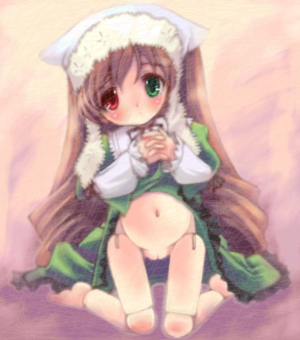 suiseiseki, rozen maiden, lowres, tagme, 00s, brown hair, doll, doll joints, joints, long hair, pussy, sweat