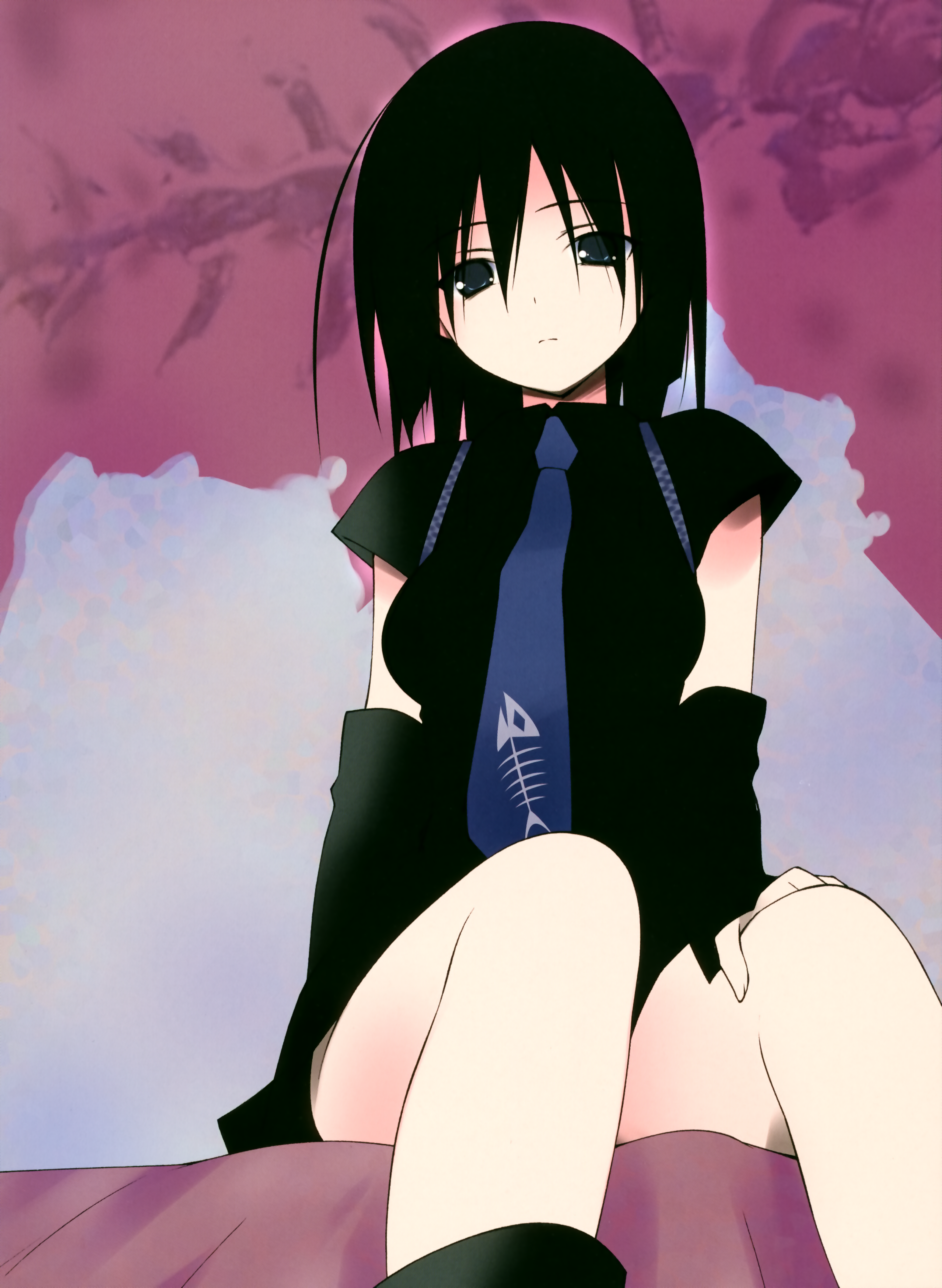 sakana (flame sakana), absurdres, highres, tagme, black hair, goth fashion, necktie, short hair, solo