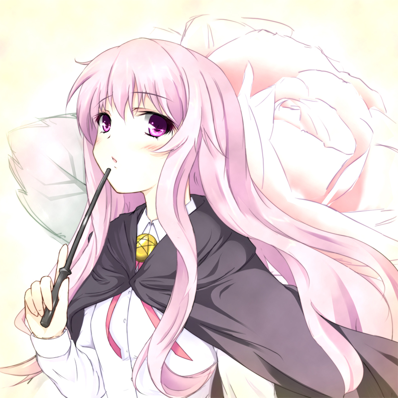 masaki eiji, louise francoise le blanc de la valliere, zero no tsukaima, 00s, flower, long hair, pink hair, rose, solo, wand