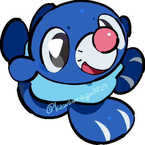 kawaanago, popplio, nintendo, pokemon, lowres, animal focus, chibi, chibi only, full body, gen 7 pokemon, no humans, open mouth, pokemon (creature), pokemon focus, smile, solo, transparent background, twitter username