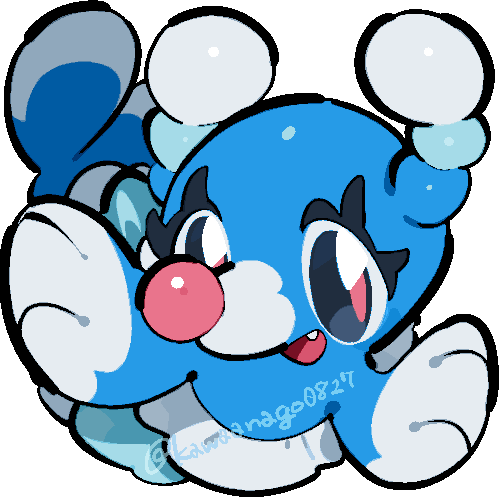 kawaanago, brionne, nintendo, pokemon, lowres, chibi, chibi only, eyelashes, fang, full body, gen 7 pokemon, no humans, open mouth, pokemon (creature), pokemon focus, smile, solo, transparent background, twitter username