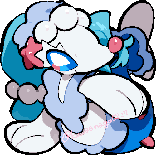 kawaanago, primarina, nintendo, pokemon, lowres, chibi, chibi only, closed mouth, eyelashes, full body, gen 7 pokemon, pokemon (creature), pokemon focus, smile, solo, transparent background, twitter username