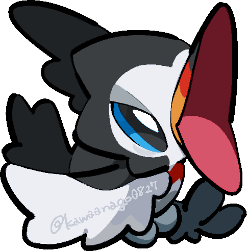 kawaanago, trumbeak, nintendo, pokemon, lowres, animal focus, bird, chibi, chibi only, full body, gen 7 pokemon, no humans, open mouth, pokemon (creature), pokemon focus, solo, transparent background, twitter username