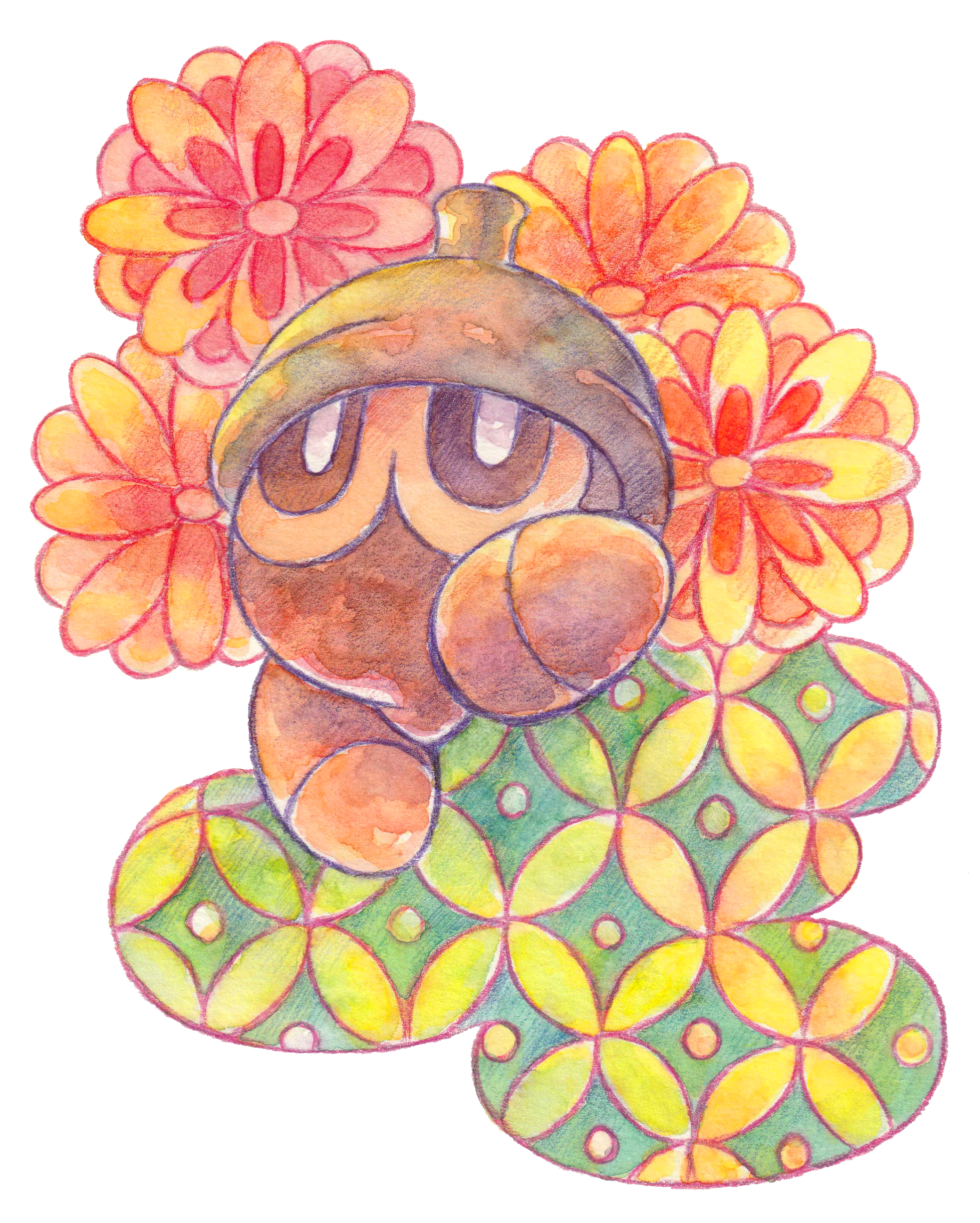 numagorou, seedot, nintendo, pokemon, absurdres, highres, flower, full body, gen 3 pokemon, looking at viewer, no humans, pokemon (creature), solo