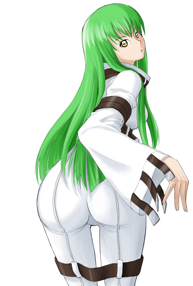 c.c., code geass, 00s, ass, green hair, looking back, yellow eyes