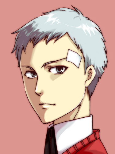 sanada akihiko, atlus, persona, persona 3, silver hair, lowres, bandages, grey eyes, male focus, short hair, solo