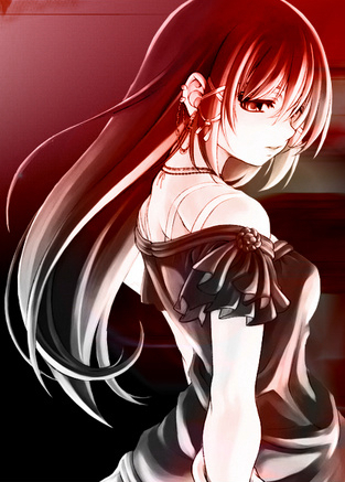 lowres, tagme, black hair, dress, earrings, jewelry, long hair, necklace