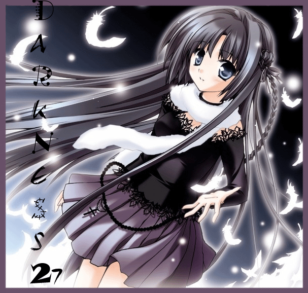 black eyes, black hair, blush, braid, darkness27, dress, feathers, long hair, smile
