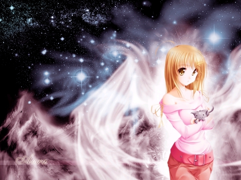 tagme, angel, angel wings, aura, baby animal, belt, blonde hair, cat, kitten, long hair, wings, yellow eyes