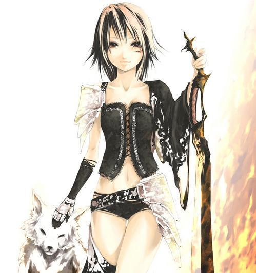 belt, brown hair, bustier, gloves, goth fashion, navel, short hair, thighhighs, wolf