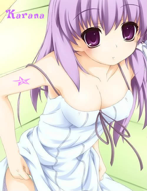 akinoko, fujibayashi kyou, clannad, 00s, 1girl, bare shoulders, breasts, cleavage, dress, dressing, female focus, long hair, panties, panty pull, purple eyes, purple hair, solo, underwear